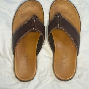 Cole Haan Men's Brown Leather Sandals Cole Haan men's leather thong sandal